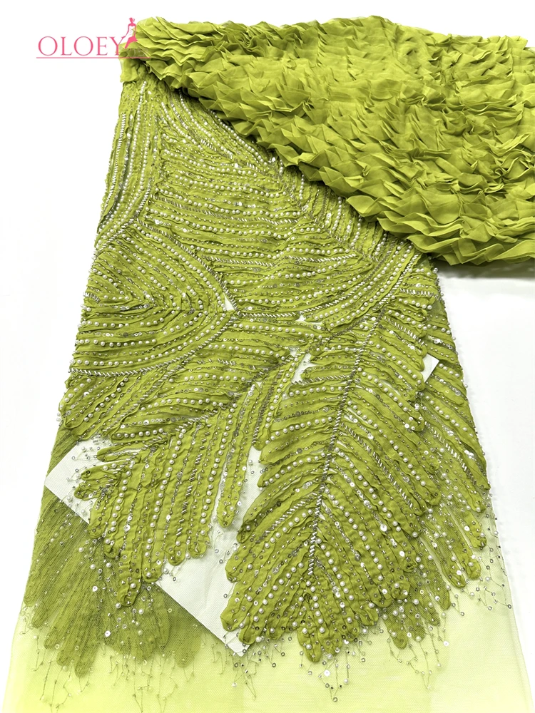 

OLOEY 3D French Sequin Lace Fabric Luxury Embroidered Beaded Mesh Bridal Gown African Nigerian Fashion 2026
