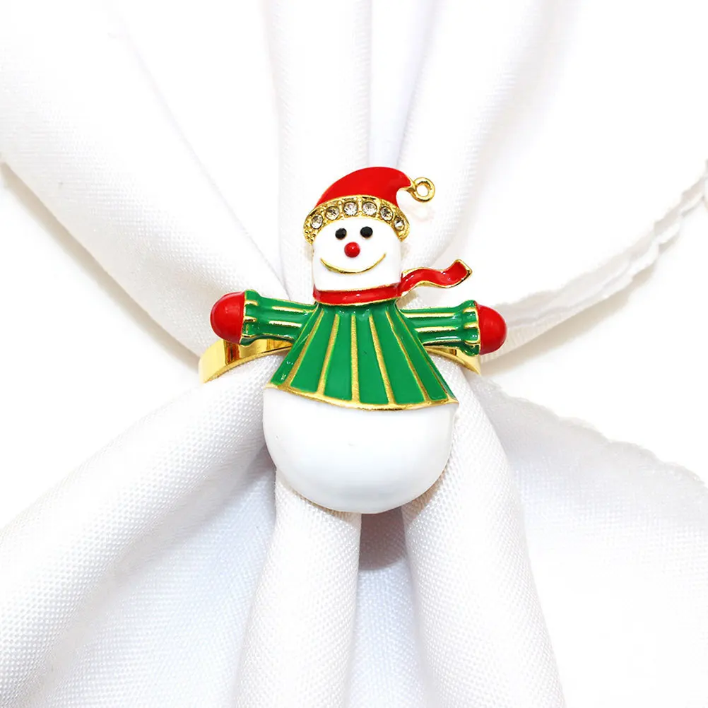 

4Pcs Xmas Snowman Napkin Rings Metal Alloy Napkin Buckles for Festive Party Table Decoration Xmas Serviette Buckle