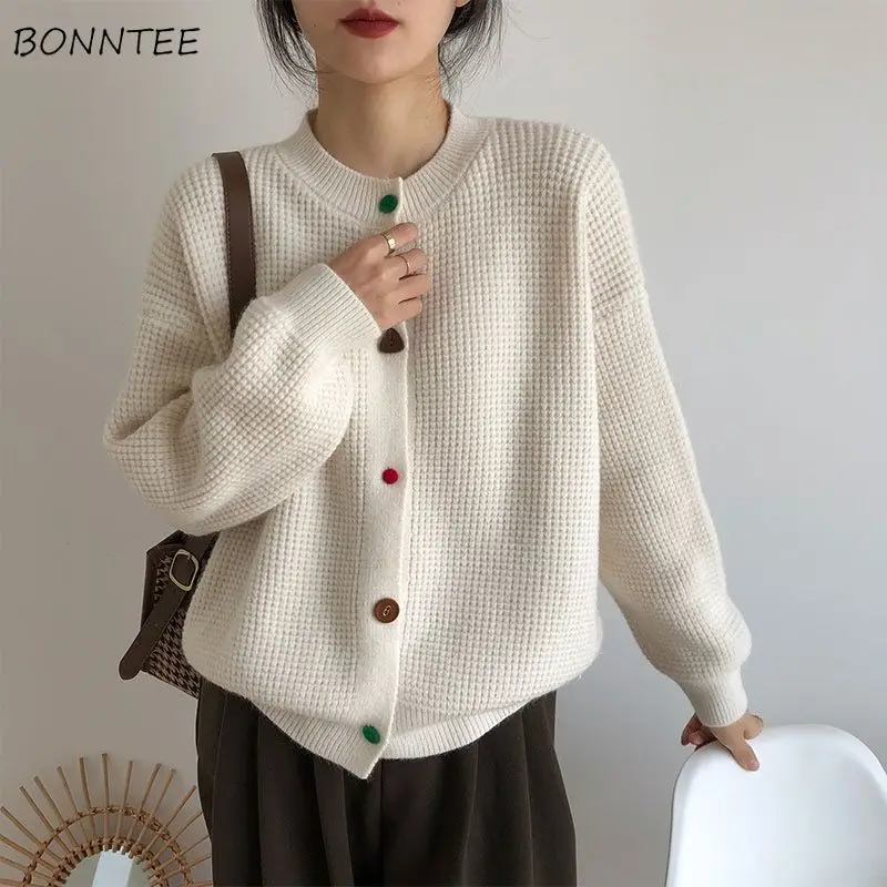 

Cardigan Women Candy Colors Fashion Elegant Cozy Hot Sale Feminine Knitted Leisure Harajuku O-neck Simple Solid Mujer De Moda