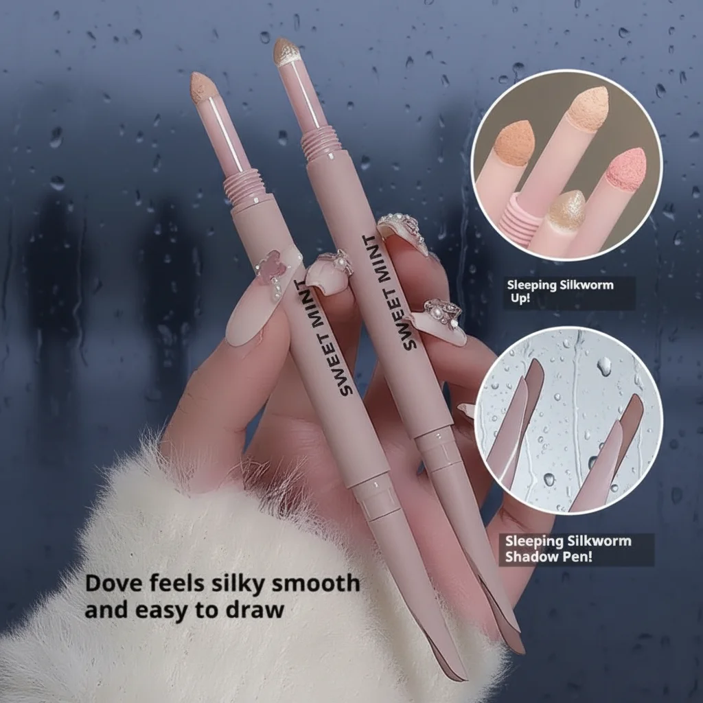 Eyeliner faucille à Double tête, stylo ver à soie couché, fard à paupières à paillettes naturelles, fard à paupières couché, Contour des yeux, maquillage