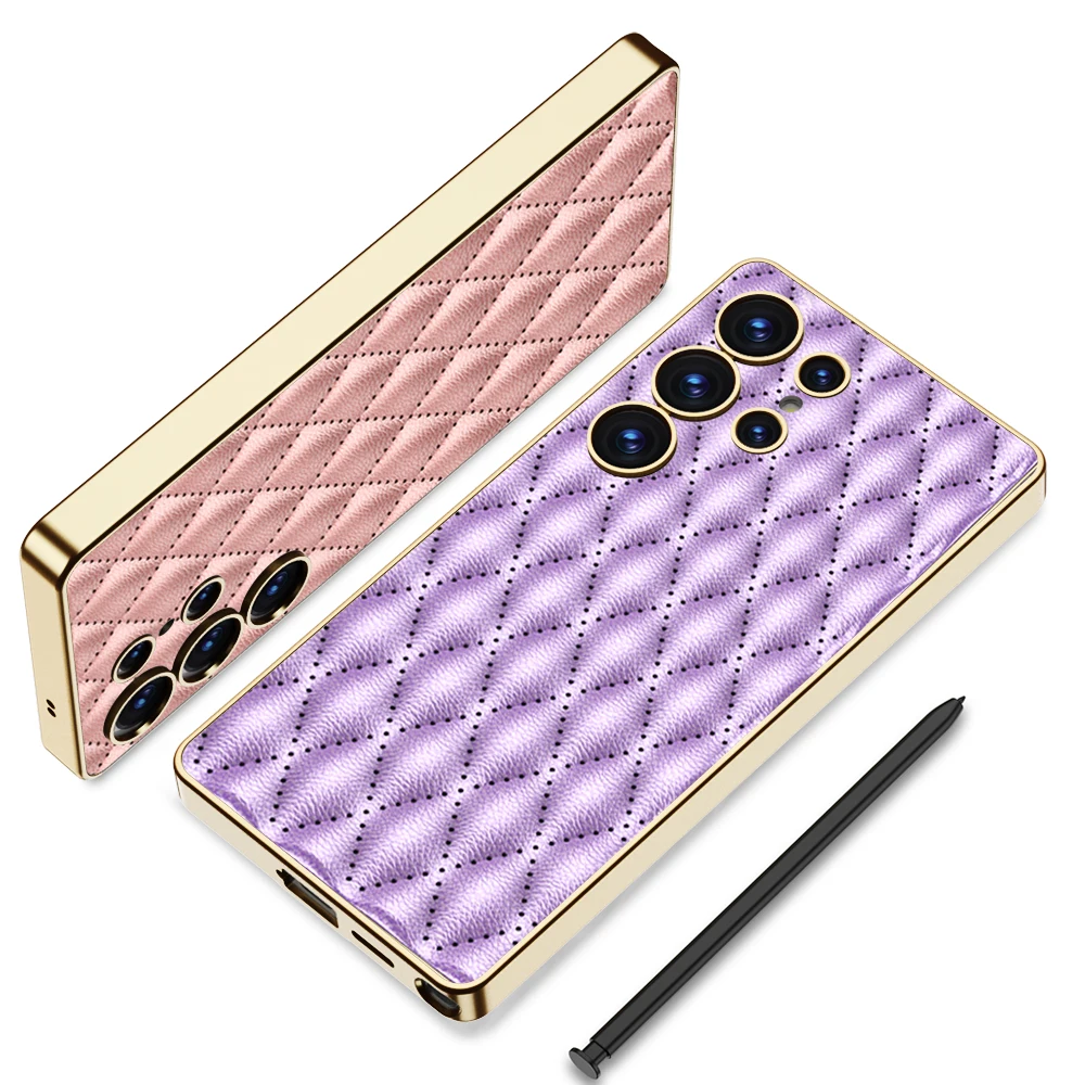 Elegant Electroplated Matte Leather Case for Samsung Galaxy S25 Ultra S24 S23 All Inclusive Shockproof Soft Cover Accessories
