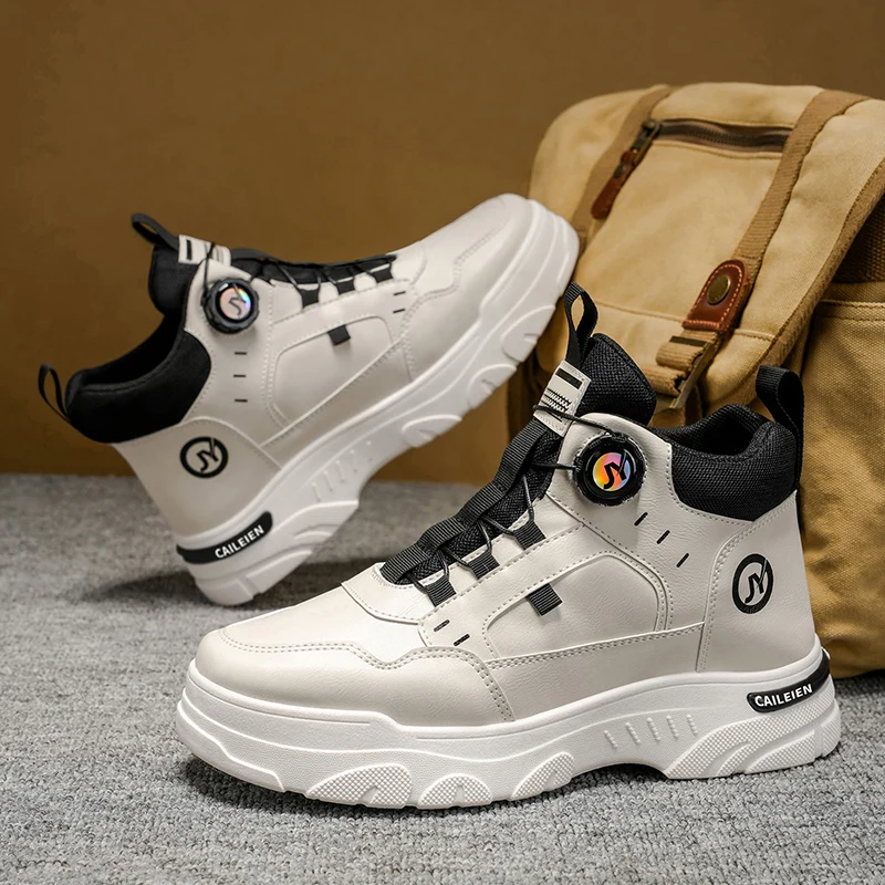 

Бежевая мужская мотоциклетная обувь, модные кожаные мужские ботинки высокого качества, уличная нескользящая рабочая обувь на платформе, мужские botas para hombre