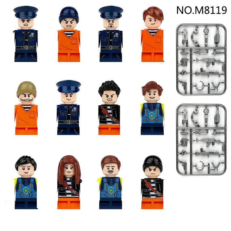 12Pcs Modern City Policeman  minifigures Building Blocks eapons Tactics Army action figure Kids Assemble SWAT Mini Bricks Toys