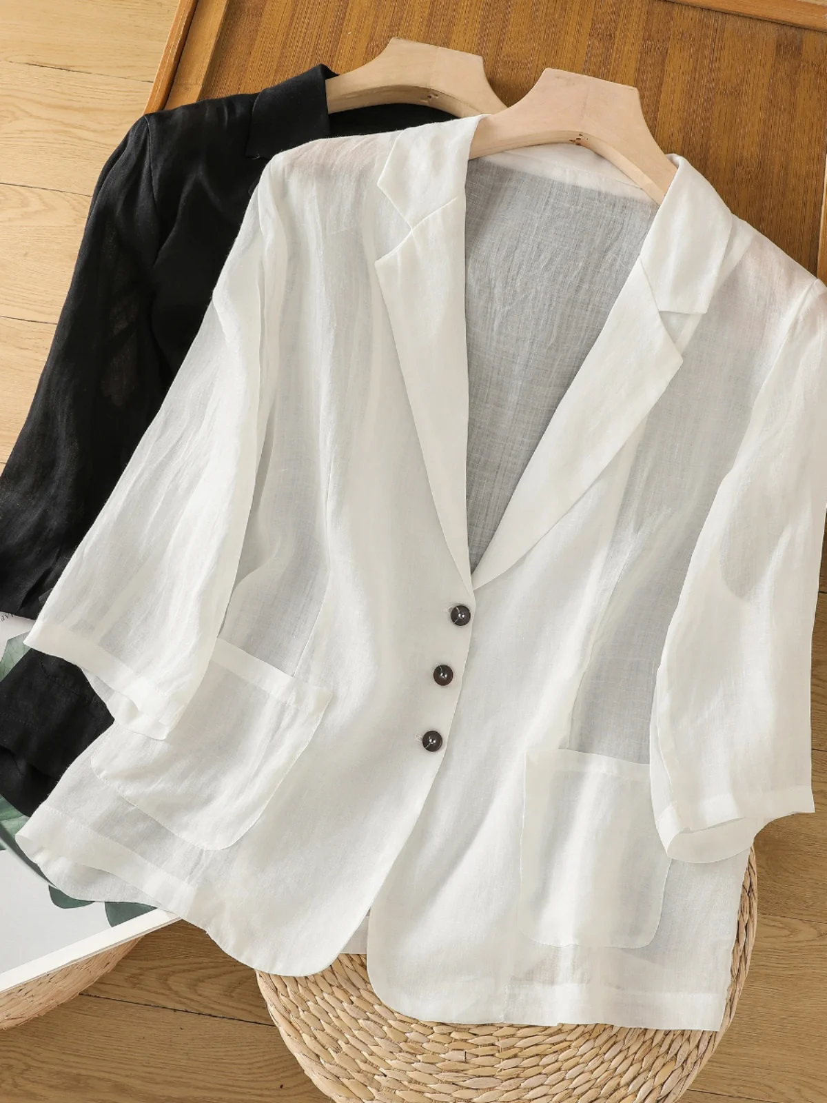 

Легкий льняной костюм Five-Quarter Sve Jaet, женский летний свободный утягивающий хлопковый льняной топ в стиле ретро на одной пуговице