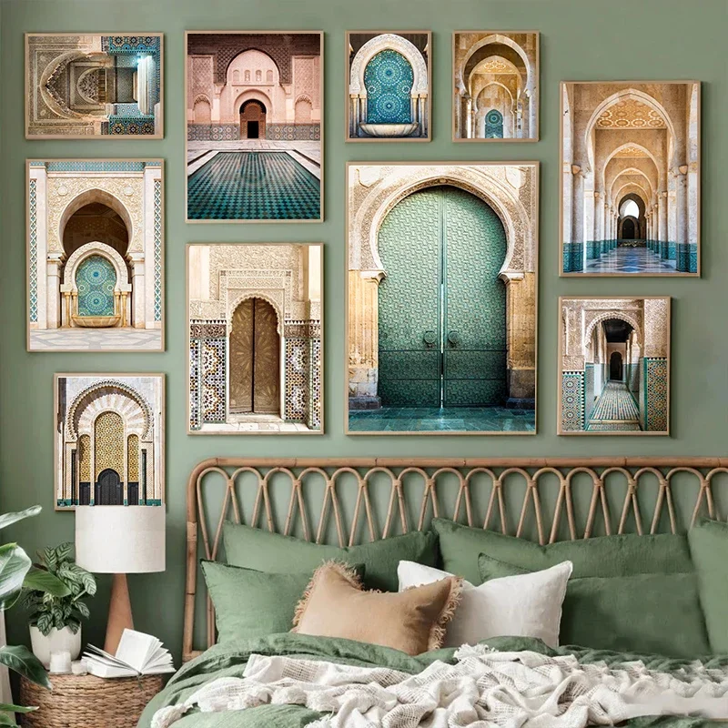 1pc frameless Canvas Painting Moroccan Door Arab Canvas Print Islamic Muslim Wall Architectural Wall Art Poster for Living Room
