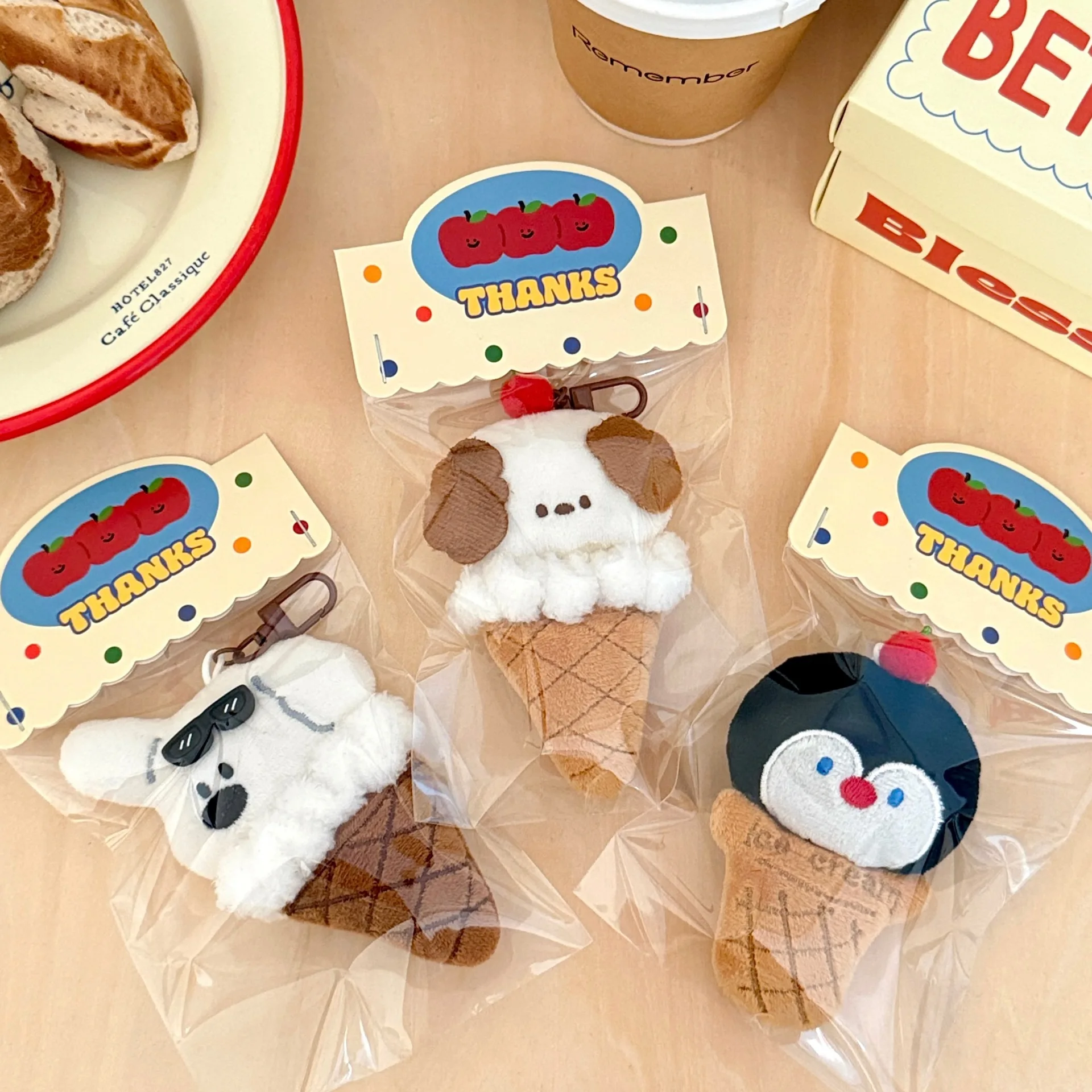 

2/5 Pcs Cute Plush Pendant Ice Cream Animal Pendant Backpack Keychain Versatile Pendant