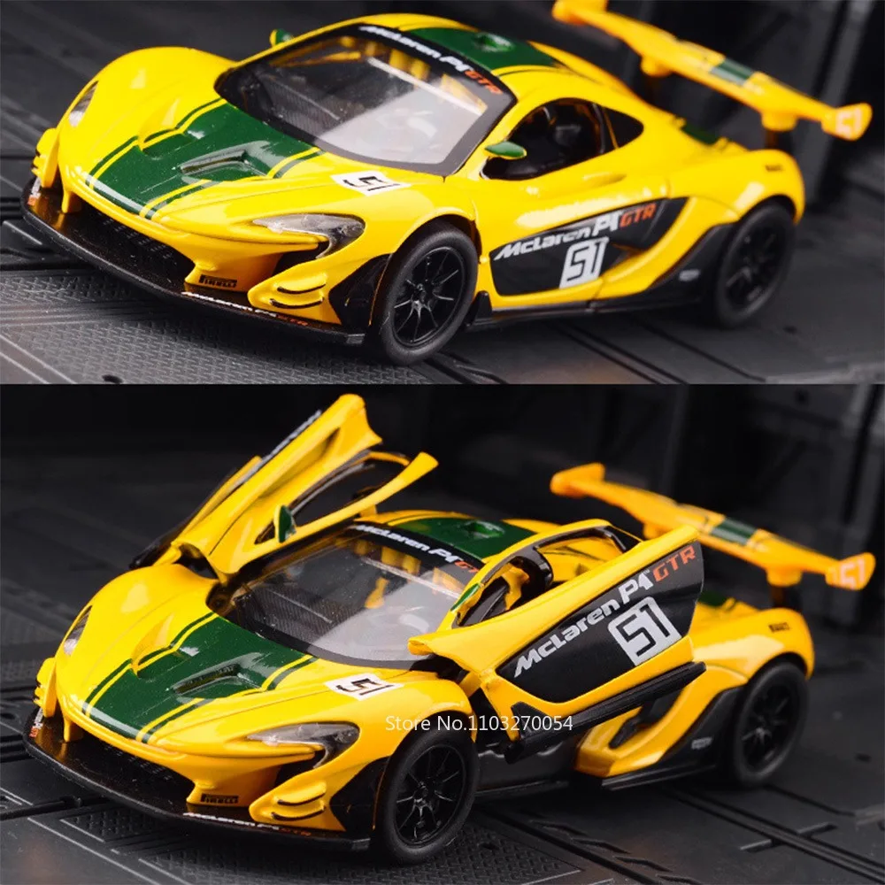 1:31 McLaren P1 Diecast Modell Spielzeug Auto Legierung Super Auto Tür Geöffnet Metall Körper Gummi Reifen Sound Licht zurückziehen Spielzeug Geschenk für Kind