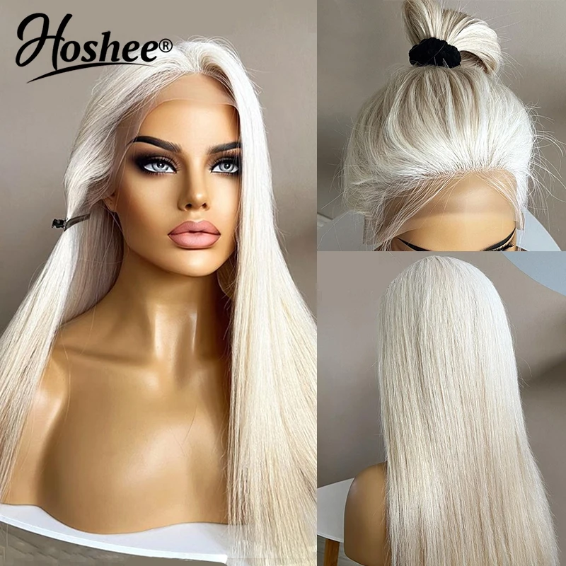 Platinum Blonde Colored Brazilian Remy Human Hair Straight Lace Front Wig With Baby Hair 13X4 Transparent Frontal Wigs For Woman