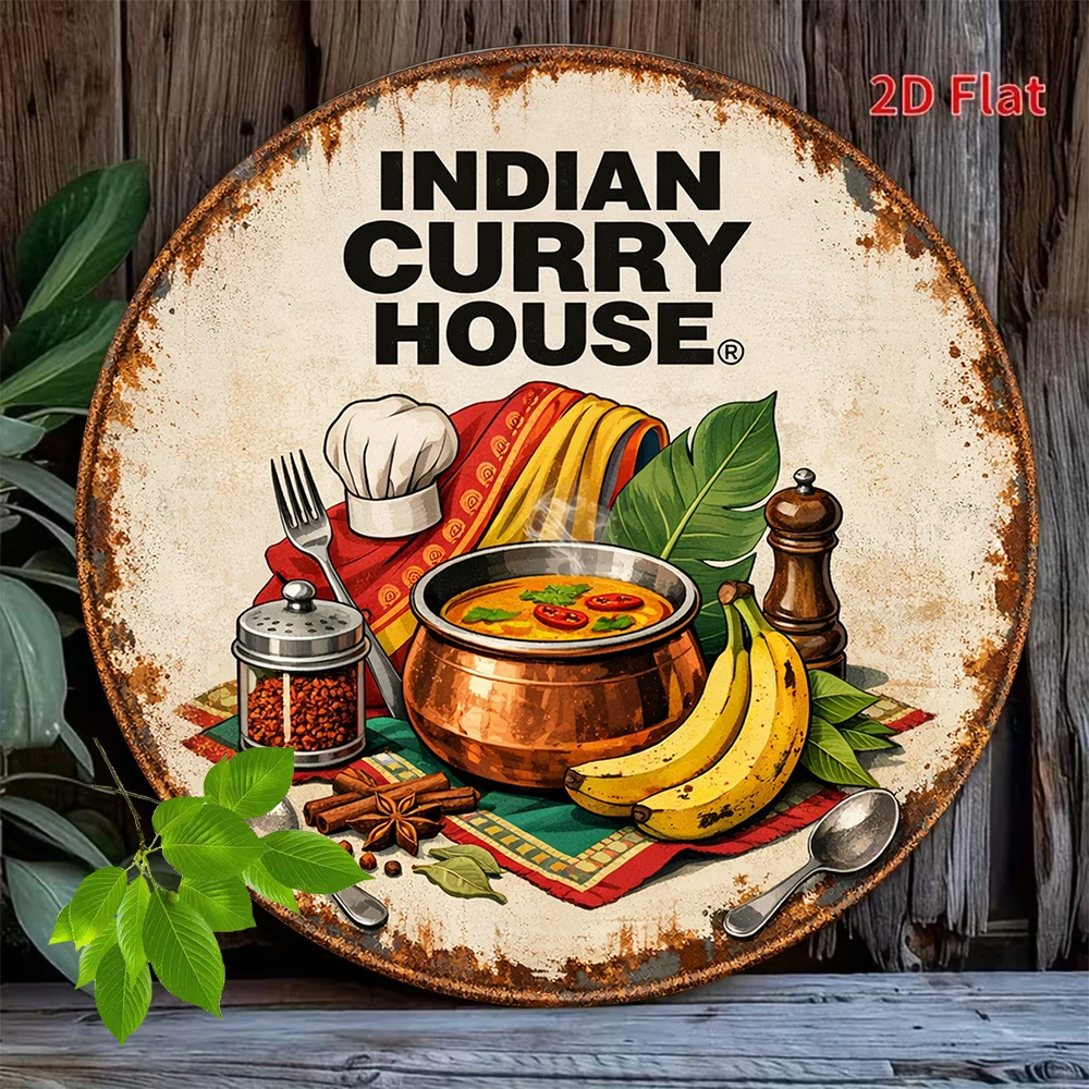 CIFBUY Retro Indian Curry Metal Sign Aluminum Wall Art Waterproof Wear Resistant for Living Room Office Cafe Bar Dining Room