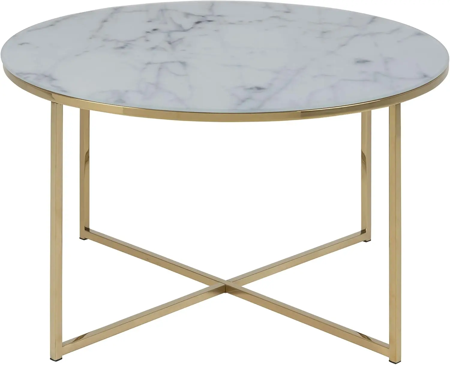 Zeitlich begrenzter Rabatt--AC Design Furniture Antje Couchtisch Rund, Ø: 80 x 45 cm, Marmoroptik Weiß/Gold, Glas/Metall, 1 Stk