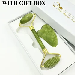 Masajeadores de Jade para cara y cuerpo, raspador Gua Sha, juego de rodillos faciales de belleza, masaje de piedra Gouache Natural, caja de elevación para el cuidado de la piel adelgazante