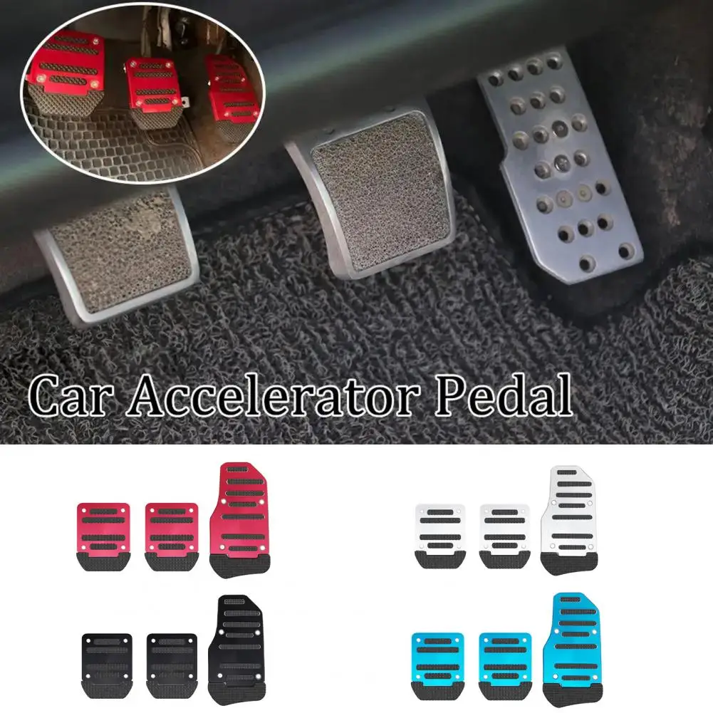 Car Non-Slip Pedal Covers Aluminum Alloy Auto Foot Pedal Pads Set Manual Vehicle Gas Brake Clutch Pedal Replacement Accessories