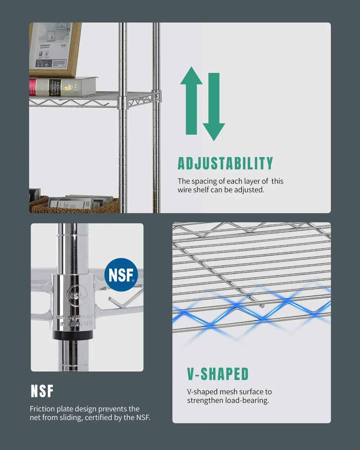 Unidade de prateleira de fio de 18x48x82 polegadas com rodas de aço 6 camadas resistente camada rack de armazenamento prateleira de metal organizador de garagem fio