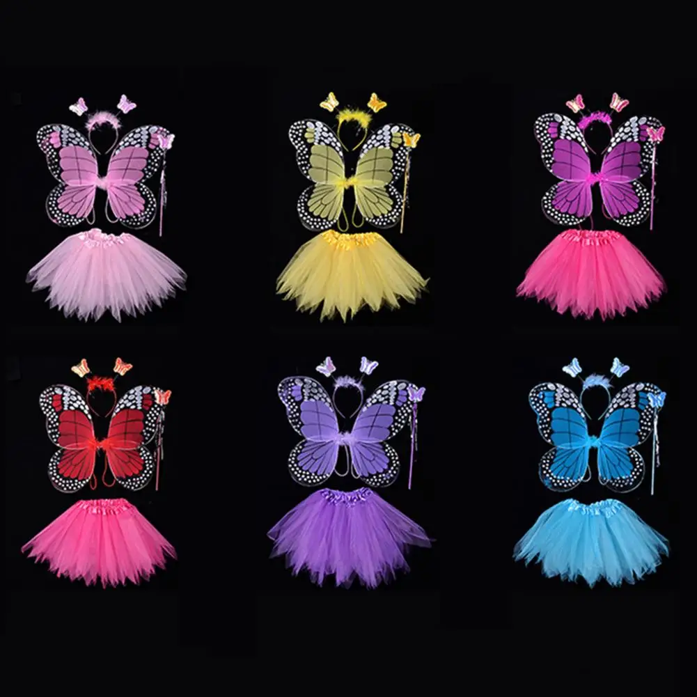 Elegant Outfit Princess Style Kids Party Dress Up Fairy Costume Set with Wings Headband Wand A-line Skirt for Children's Skirt