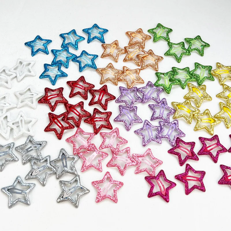 

50PCS 3.0cm Glitter Star Snap Clips for Girls Bling bling Filigree Metal Star Hairpins Side Hair Clips Hair jewelry