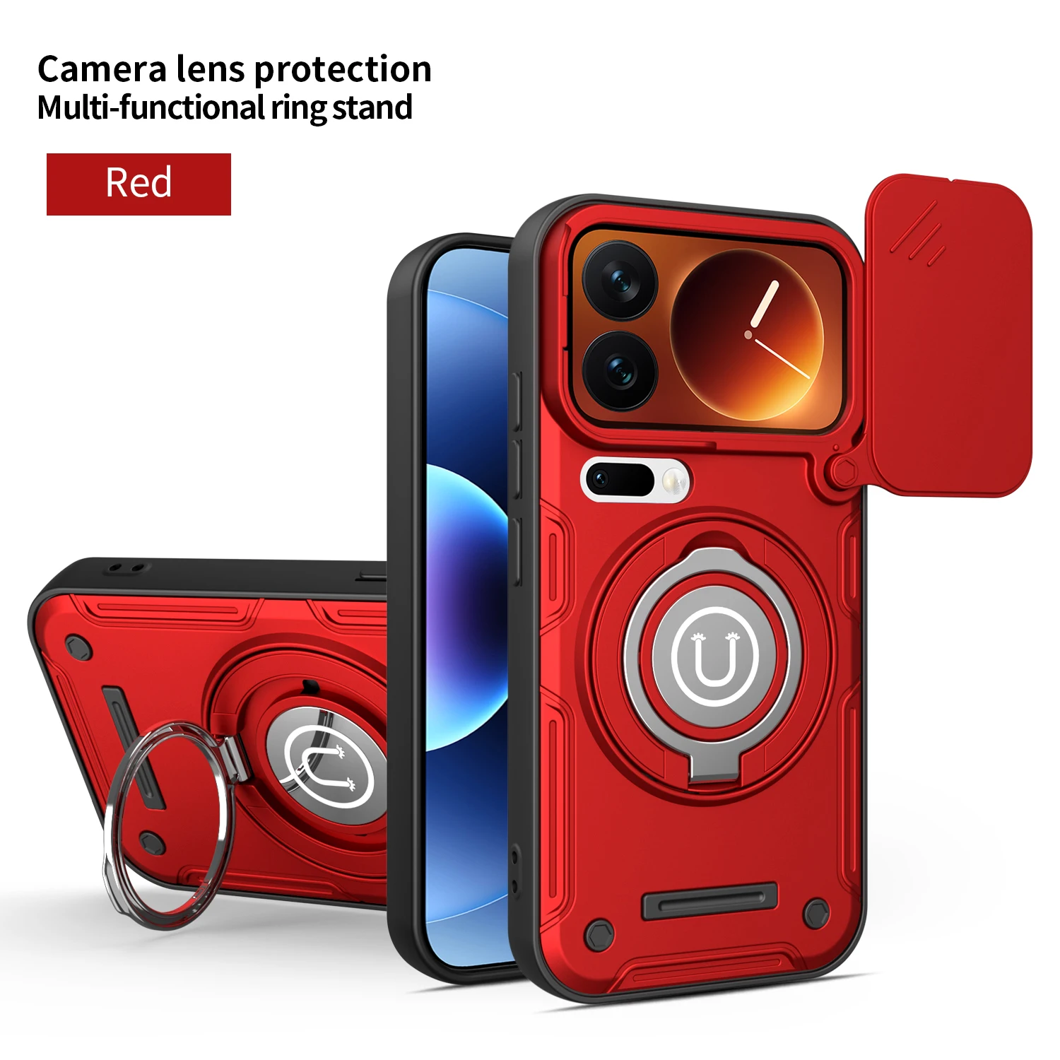 Shockproof Phone Case For Xiaomi 17 15T Pro Max 360 Rotatable Ring Kickstand Built-in Magnetic Plate Slide Camera Protect Cover - view 4