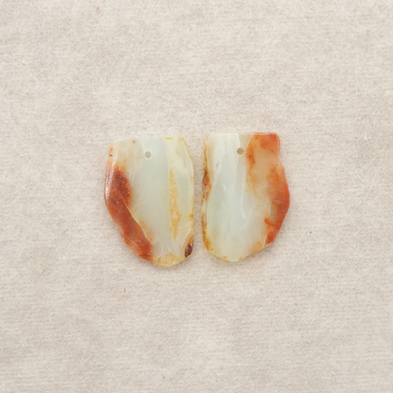 

Пара серег в форме щита из натурального агата, многофункциональный драгоценный камень с кремом и ржавчиной красной инклюзией, ремесленные украшения 20x14x2 мм-2,2 г
