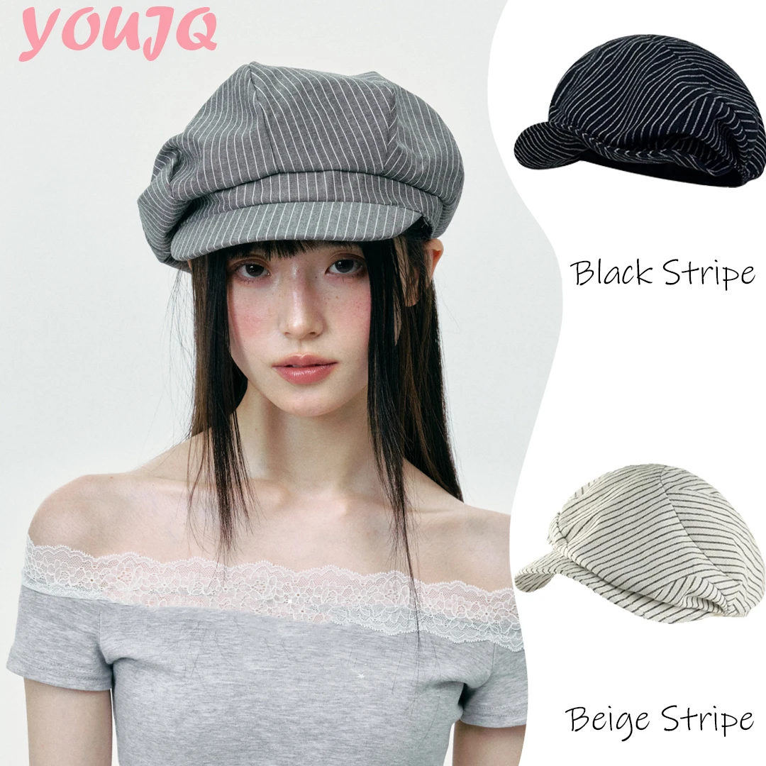

Y2K Retro Striped Octagonal Newsboy Hats for Women Men Spring Summer Vintage Casual Sunscreen Cabbie Driving Peaked Berets