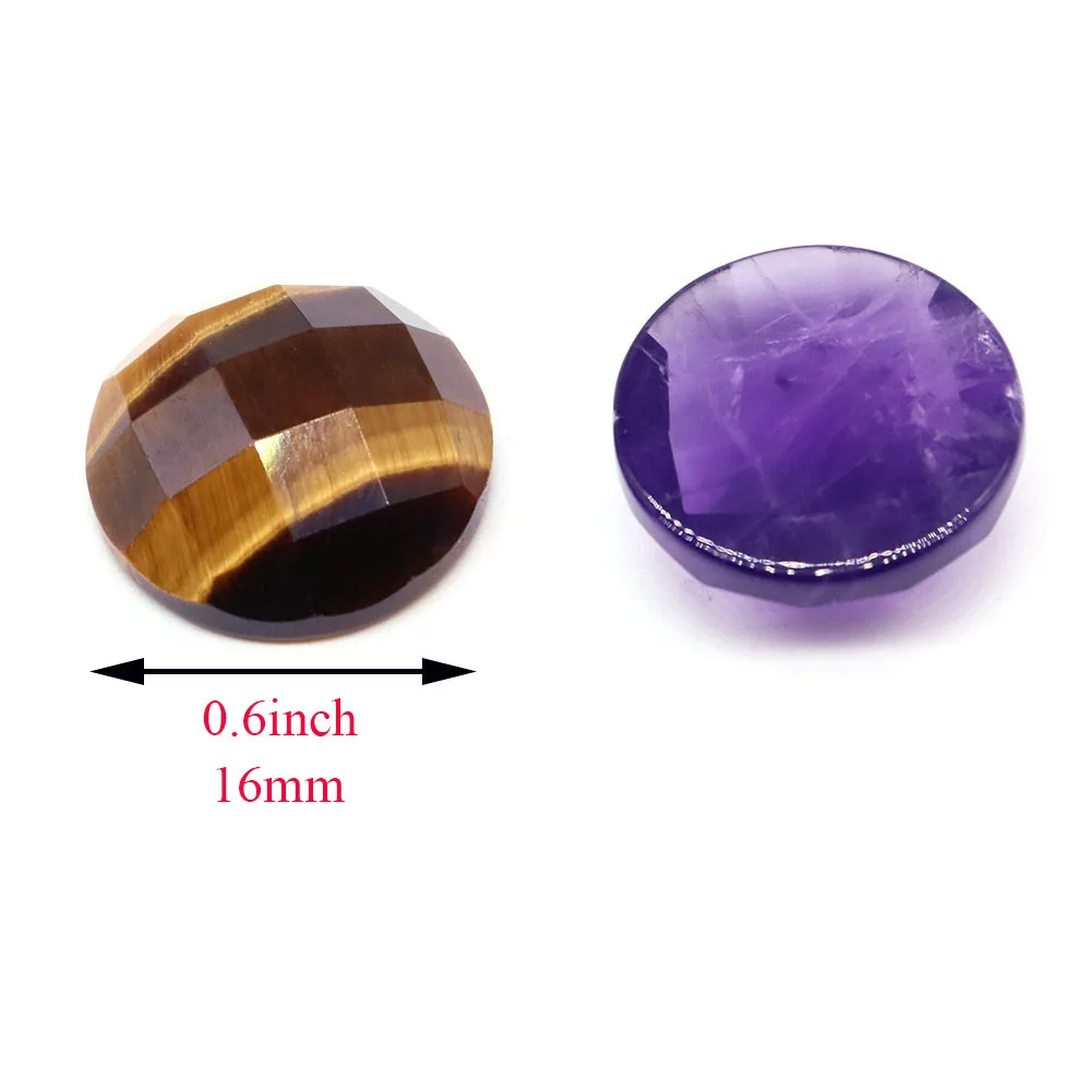 16mm Faceted Round Cabochon Flat Back Beads Natural Stones Crystal Cameo Spacers for Jewerly Making DIY Necklace Pendants Rings