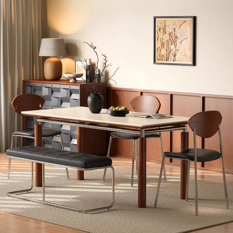 hh-Solid Wood Dining Tables Cave Stone Rock Slab French Retro Small Household Rectangular Table Antique Muebles Home Furniture^