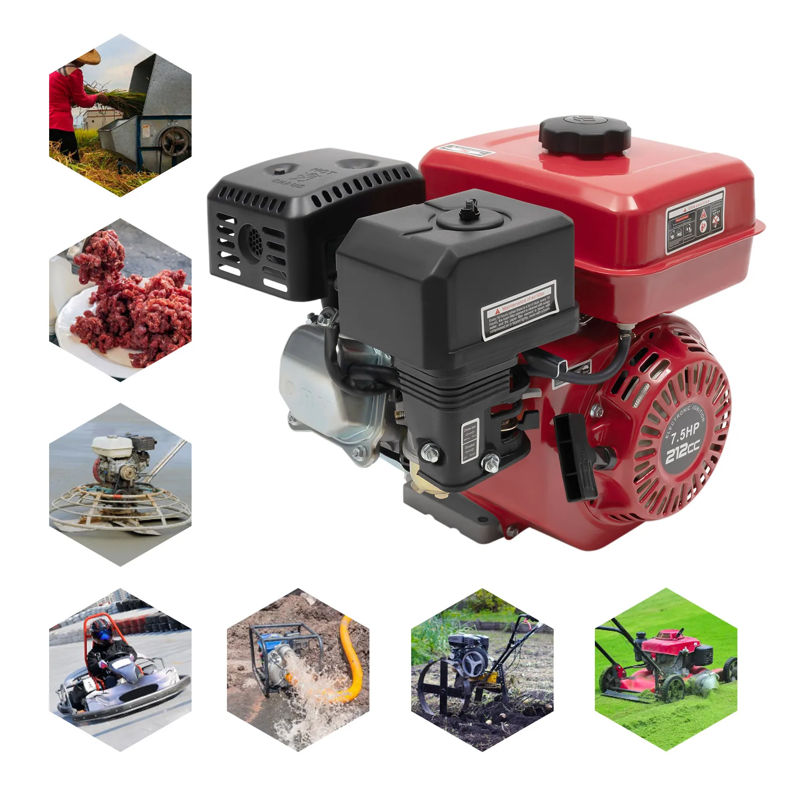 

212cc 4 Stroke Gas Engine Motor 7.5HP Go Kart Engine Mini Bike Engine with Air Cooling & Air Filter for Quick Task Completion