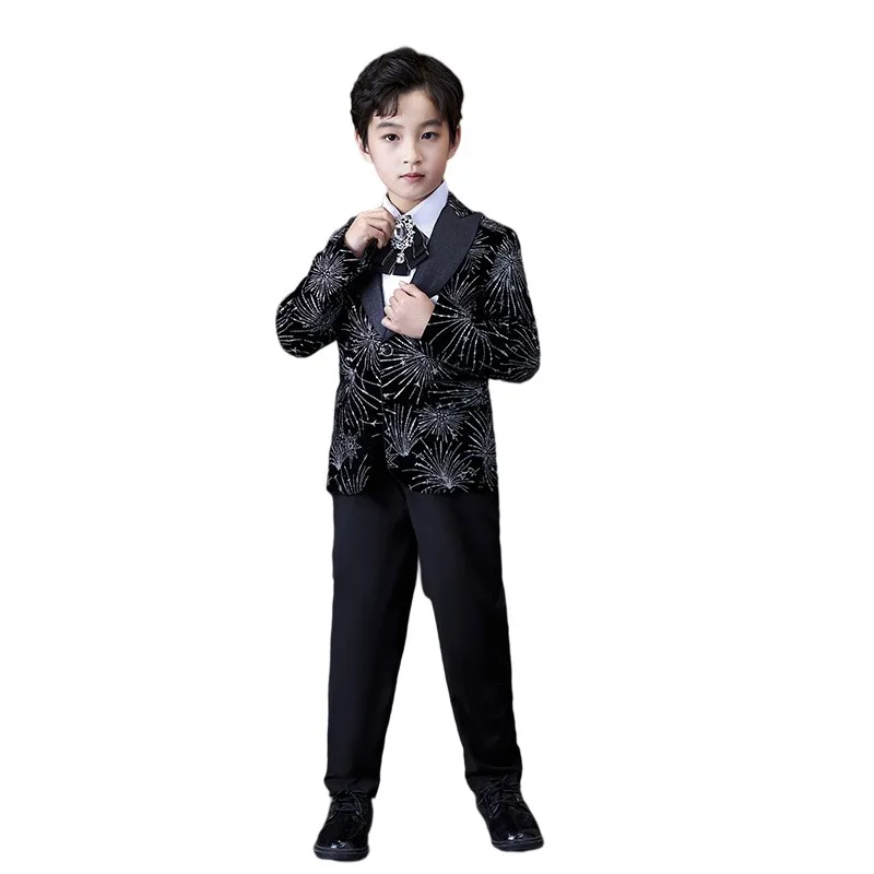 Flower Boys Wedding Dress Kids Gorgeous Jacket Pants Bowtie 3pcs Tuxedo Suit for Children's Day/Birhtday Party