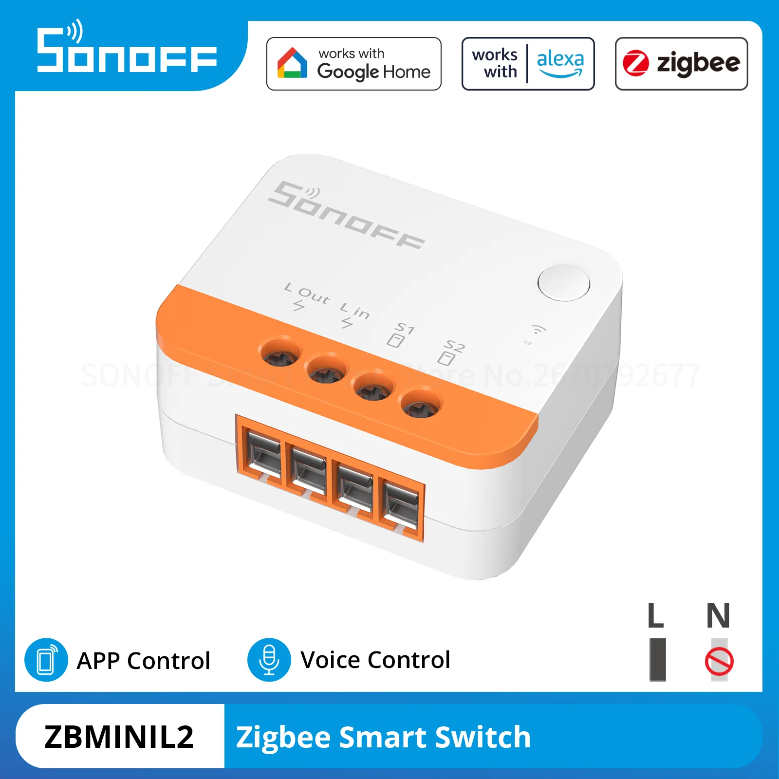 SONOFF ZBMINIL2 Zigbee Smart Switch 2 Way Control No Neutral Wire Required Smart Home Voice Control Support Google Alexa eWeLink