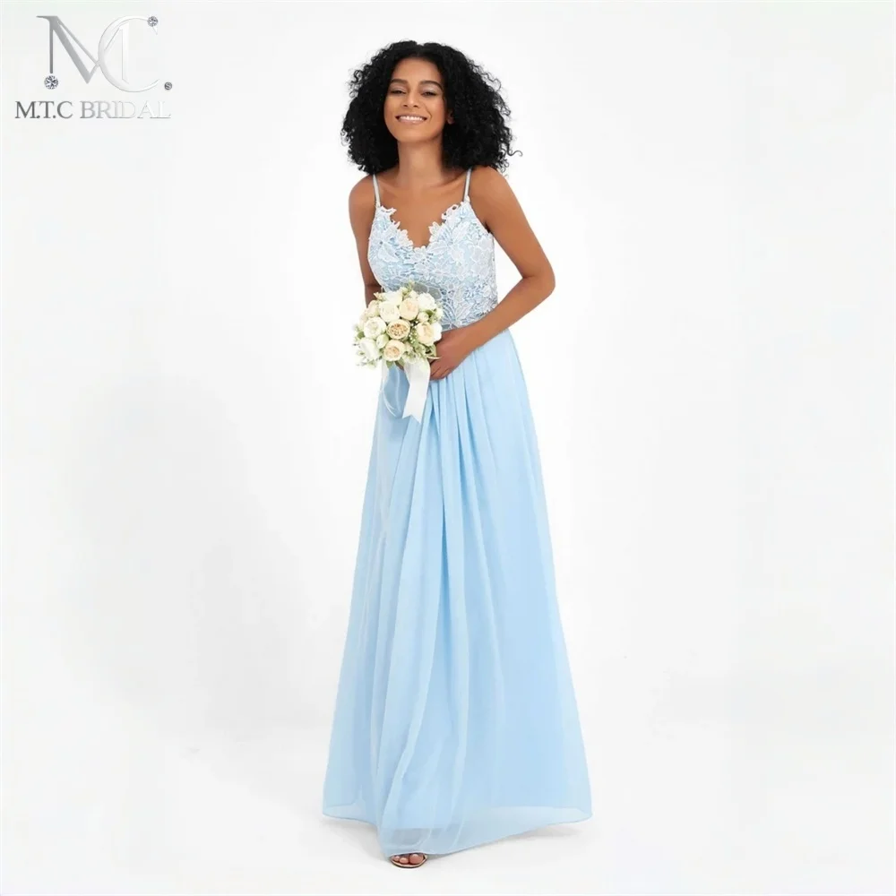 

Wholeslae 2026 Baby Blue Bridesmaid Dresses For Black Women A Line Lace Chiffon Elegant Maids Of Honor Gowns For Wedding Party