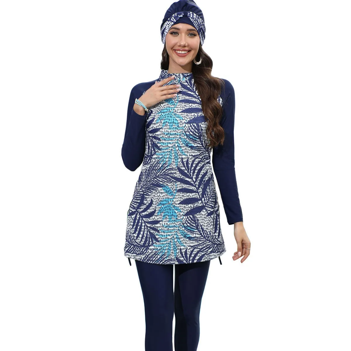 3PCS/Set Muslim Swimwear Printing Modest Women Islamic Burkinis Full Cover Hijab Swimsuit Quick Drying Bathing Wear