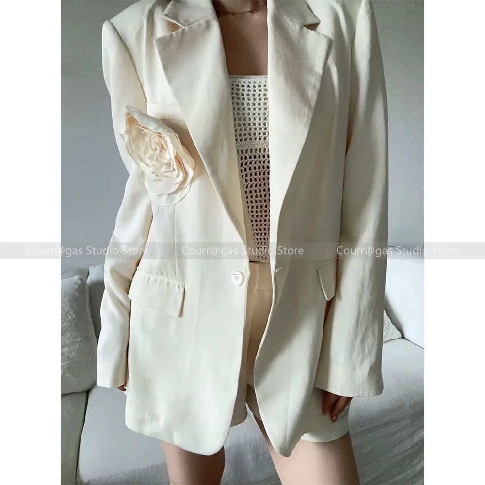 

Senior sense of temperament three-dimensional rose decorated blazer + high-waisted shorts suit 24 autumn new