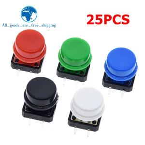 25pcs 촉각 푸시 버튼 스위치 순간 12*12*7.3mm 마이크로 스위치 버튼 + Arduino Switch 용 25pcs Tact Cap (5 색) 10 최고의 판매 스위치 Arduino -№9