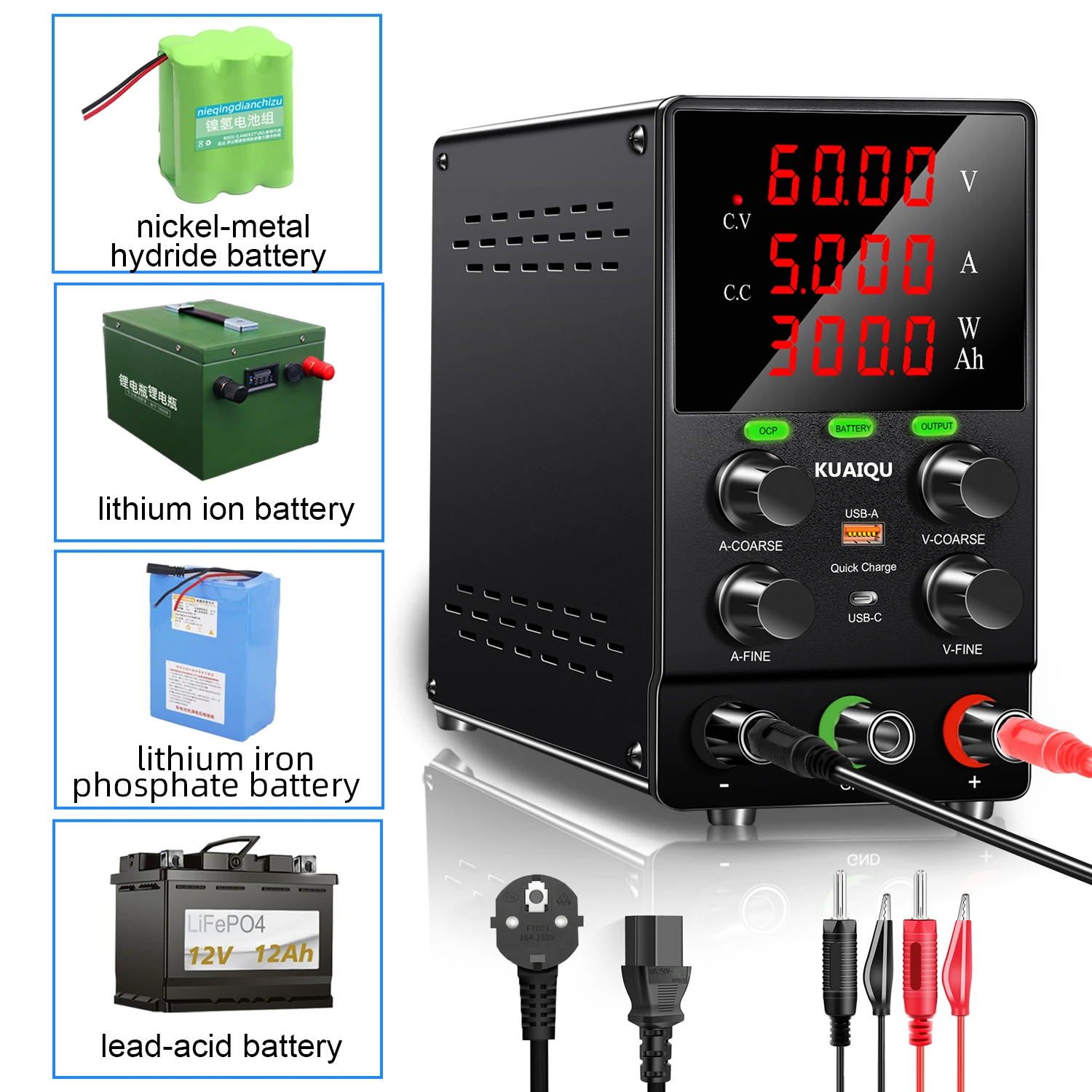 

Nice Power SPS605C 60V 300W 5A Adjustable Battery Charging Digital Power Supply, OCP, Reverse Connection Protection