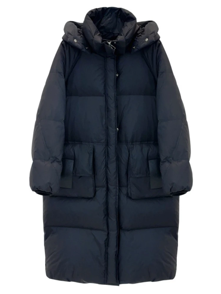 Dames 2025 Nieuwe Capuchon Knielengte Losse Puffer Brood Jas Vrouwen Winter Dikker Warme Waterdichte Eendendons Jas Pluizige Parka
