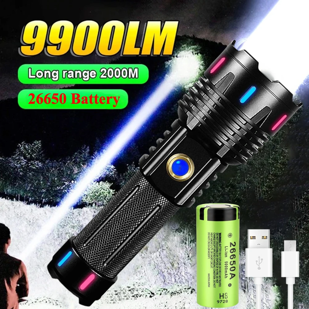 Powerful Ultra Bright Long Range Flashlight Type-C Rechargeable 5 Light Modes Portable Hand Lamp for Outdoor Camping Hiking