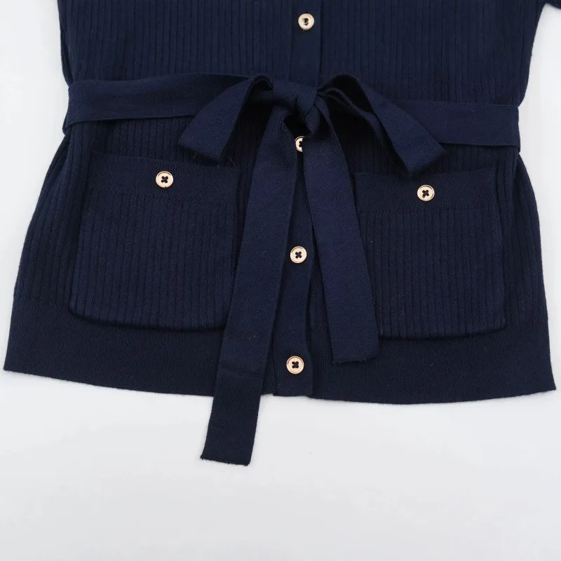 Tie Waist Round Neck Button Down Knitted Women's Long Sleeve Top Slim Fit Solid Color Soft Daily Commute Autumn Winter Cardigan