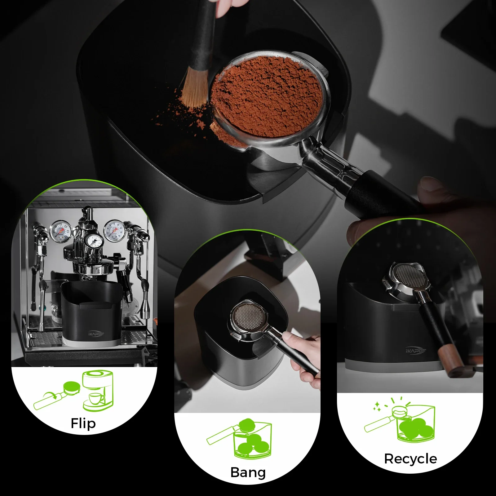 ABS Knock Box V2, ferramenta Barista aprimorada para melhor manipulação - Organizador de motivos de café expresso preto
