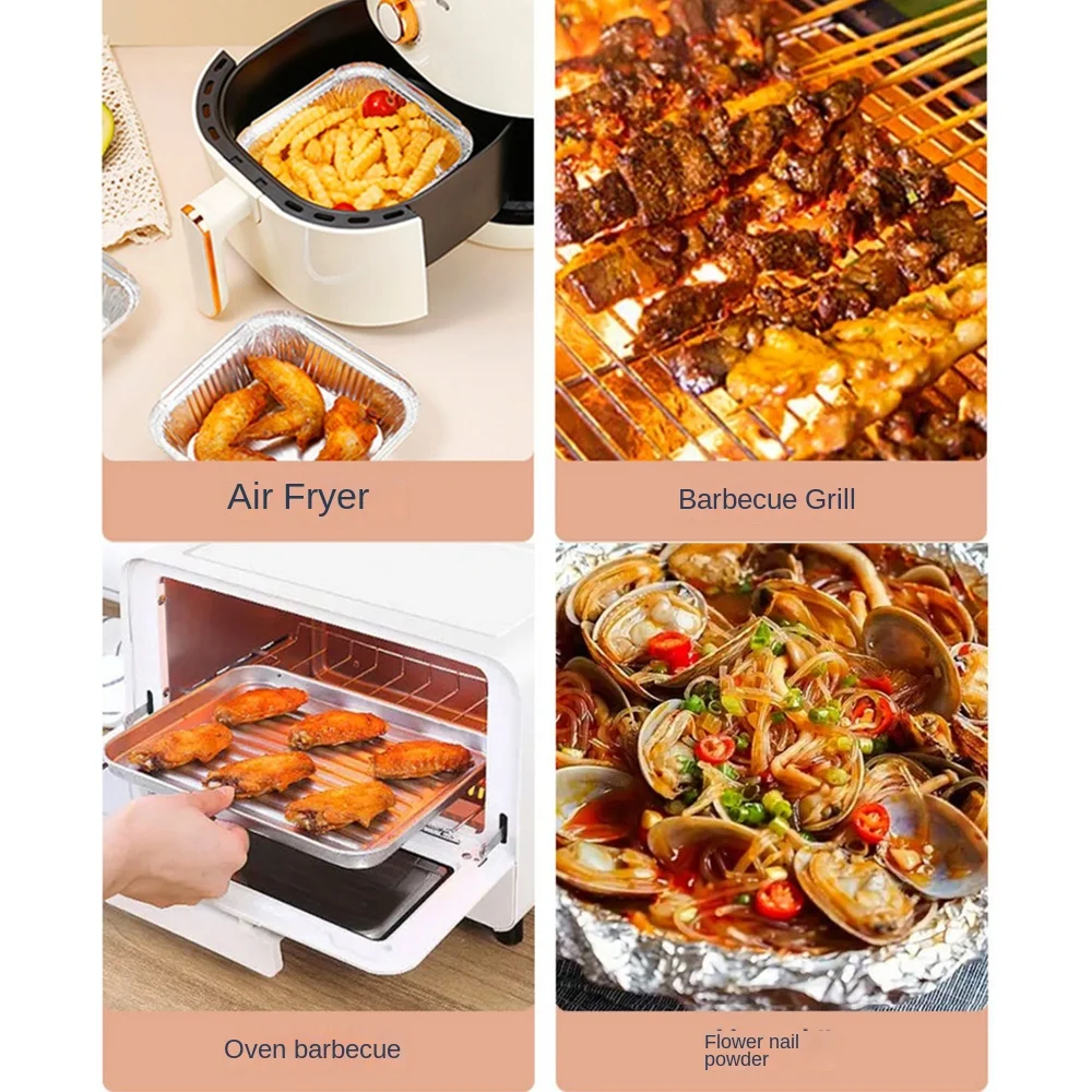 20CM Kitchen Supplies Food Containers Air Fryer Aluminum Foil Pan Square Oven BBQ Tray Oil-proof Non-stick Kitchen Baking Tool