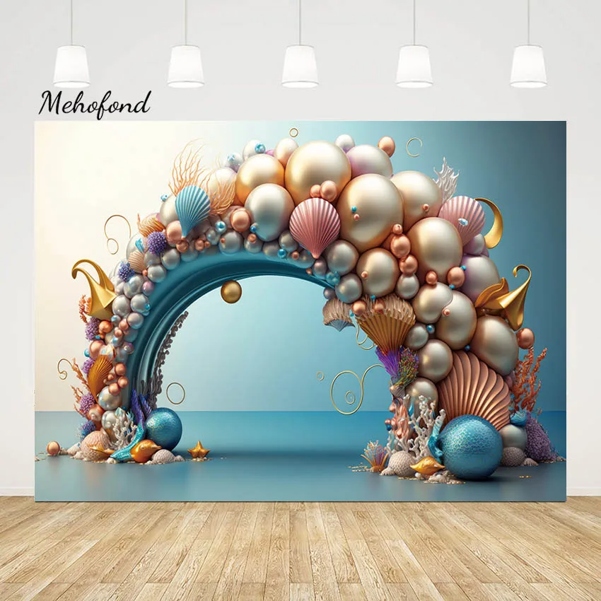 

Mehofond Mermaid Princess Birthday Party Photography Backdrop Shell Pearl Decor Newborn Photoshoot Baby Shower Background Prop