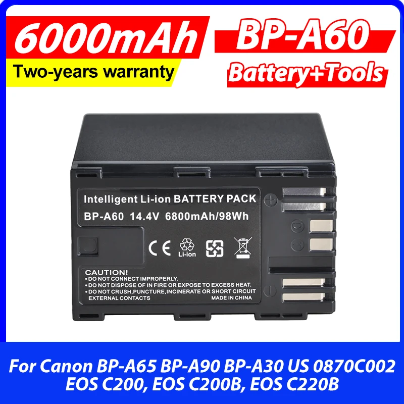 

1 шт. аккумулятор 6800 мАч BP-A60 BP A60 для Canon BP-A60 BP-A65 BP-A90 BP-A30 US 0870C002, EOS C200, EOS C200B, EOS C220B