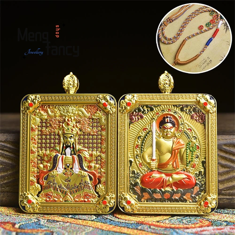 Double-sided Three-dimensional Hand-painted and Gold-traced Thangka of the Eight Guardian Deities Pendant Luxury Fashion Jewelry