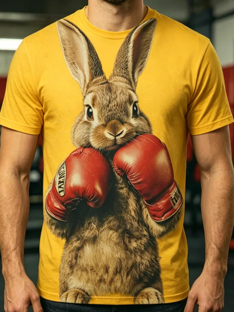 3D Boxing Rabbit Print Men's T-shirt Funny Bunny Graphic T Shirt for Men Animal Tee Trend Street Man Clothes Summer Sports Tops - view 4