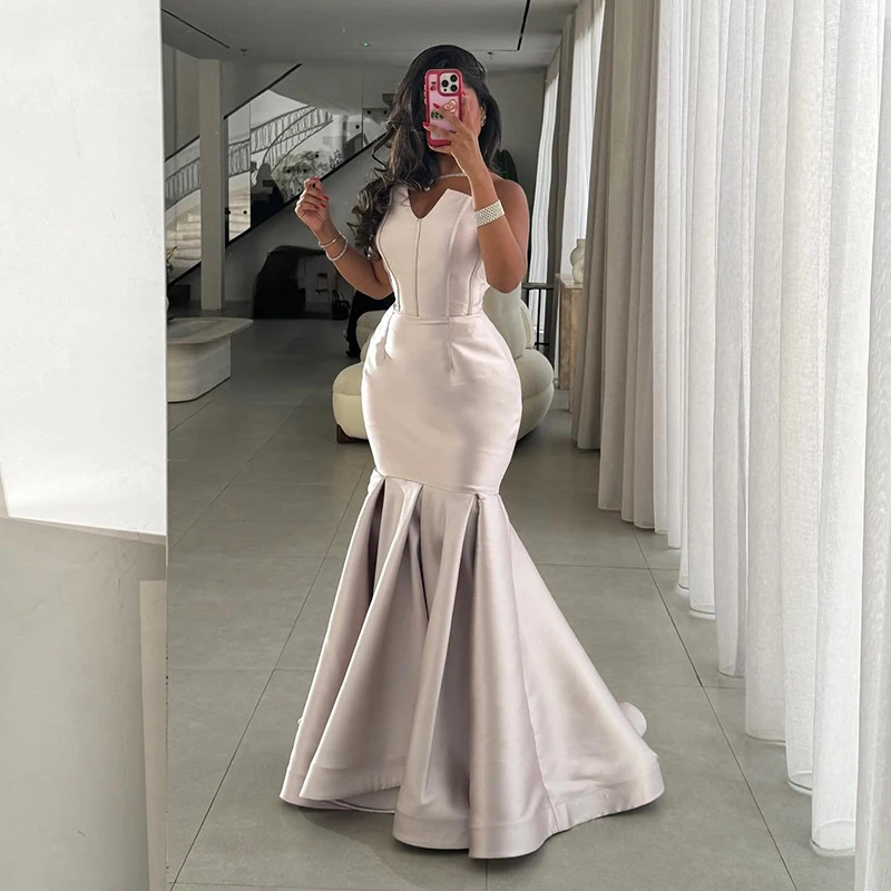 

Thinyfull Sexy Mermaid Prom Evening Dresses Saudi Arabia Strapless Night Party Dress Floor Length Cocktail Prom Gowns Customized