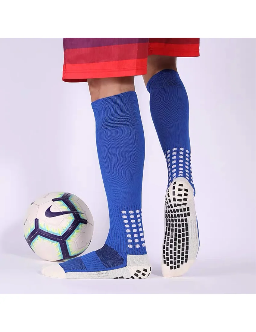 Mens Anti Slip Grips Football Soccer Socks Non Skid Over the Calf Baseball Rugby Thick Cushion Athletic Socks White Black Blue