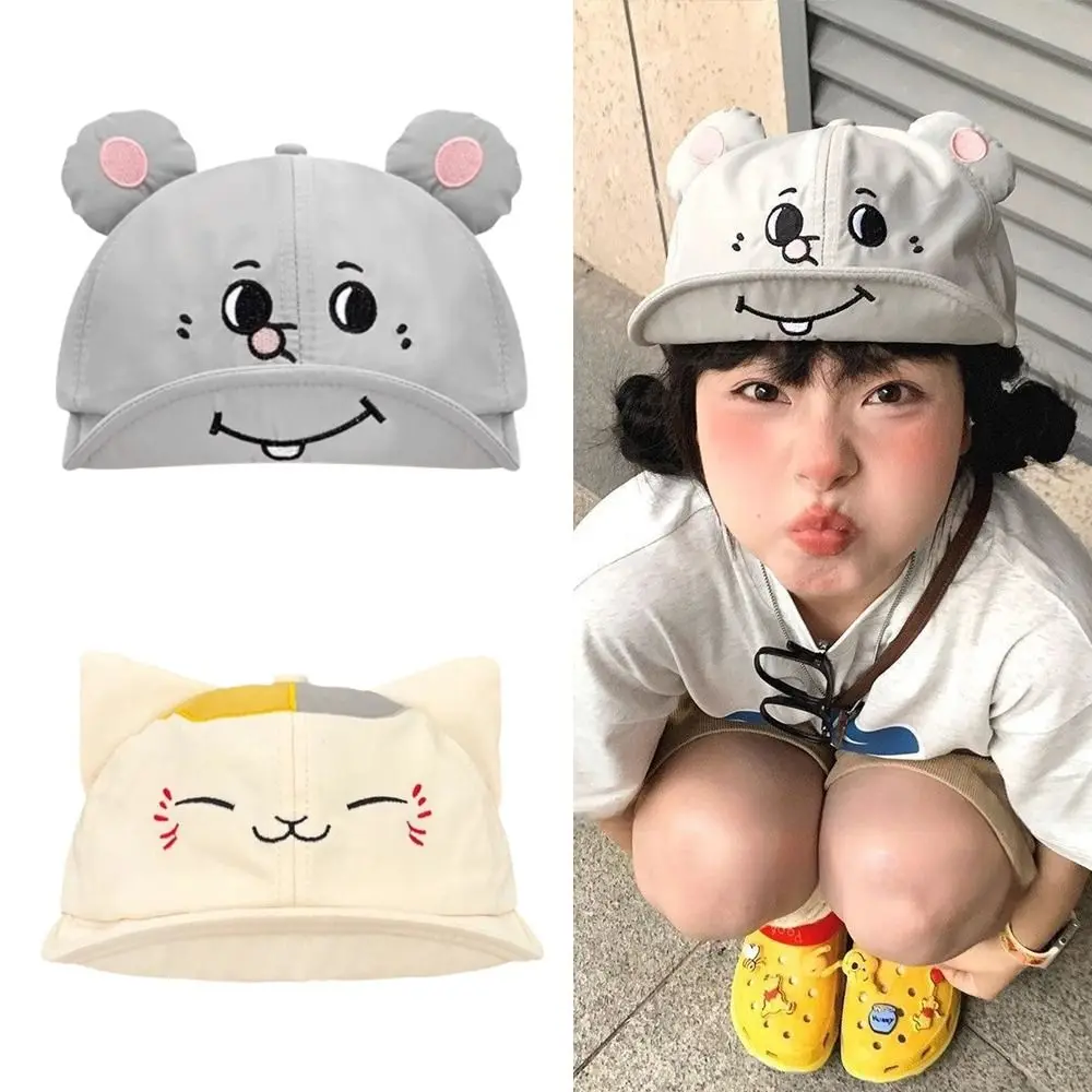 

Kawaii Cartoon Embroidered Mouse Cat Ear Baseball Cap Breathable Adjustable Sun Hat Casual Animal Ear Smile Face Cap For Girls