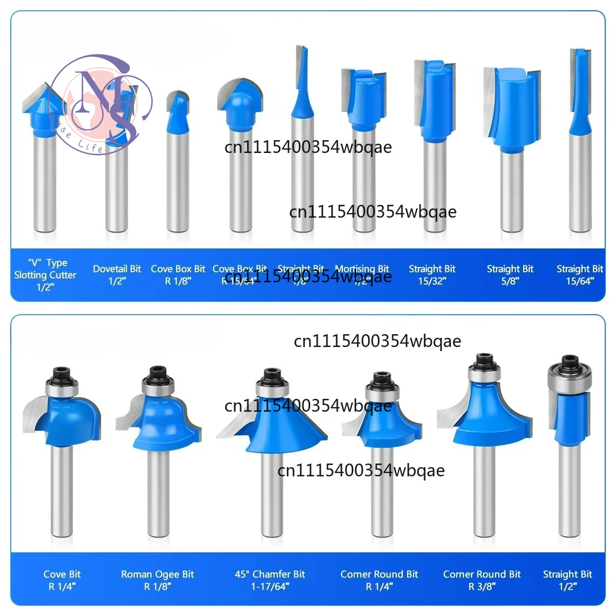 ZOCI-12 PCS 1/4in Shank Router Bits Set Trimming Straight Beading Milling Cutter Carbide Cutting Woodworking Tools