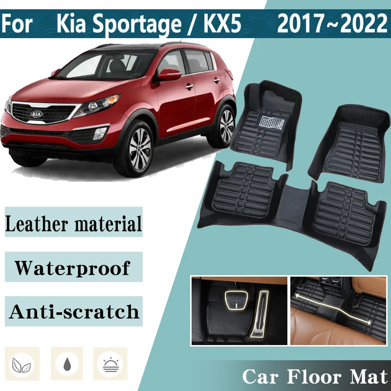 

LHD Car Floor Mats for Kia Sportage QL KX5 2017~2022 Luxury Auto Leather Foot Inner Liner Carpet Pads Custom Rug Car Accessories