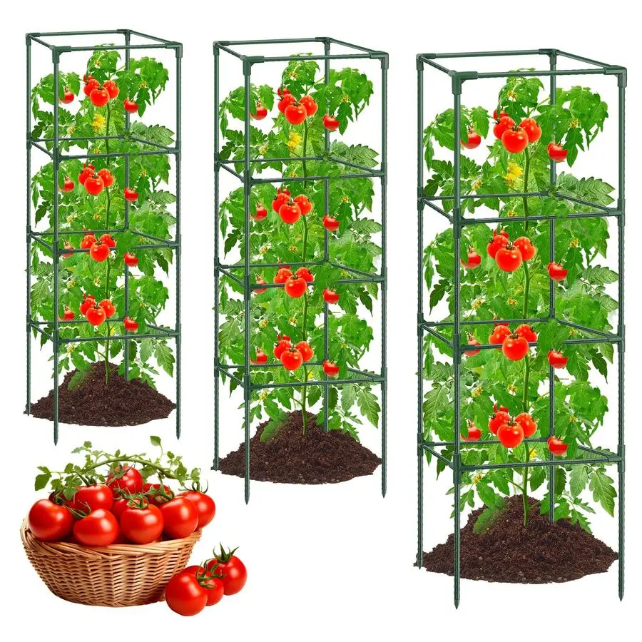 Soportes para Tomateras de Jardín, Jaulas Cuadradas para Plantas de Tomate, Postes Resistentes de 5715.415.4 Pulgadas, Estacas de Acero para Plantas, Tomateras Pequeñas