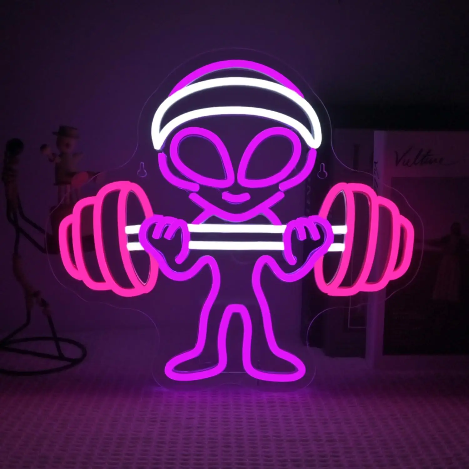 Alien Neon Sign Dumbbell Gym USB Dimmable LED Lights for Shop Bar Man Cave Exercise Room Bedroom Teen Room Game Room Decor