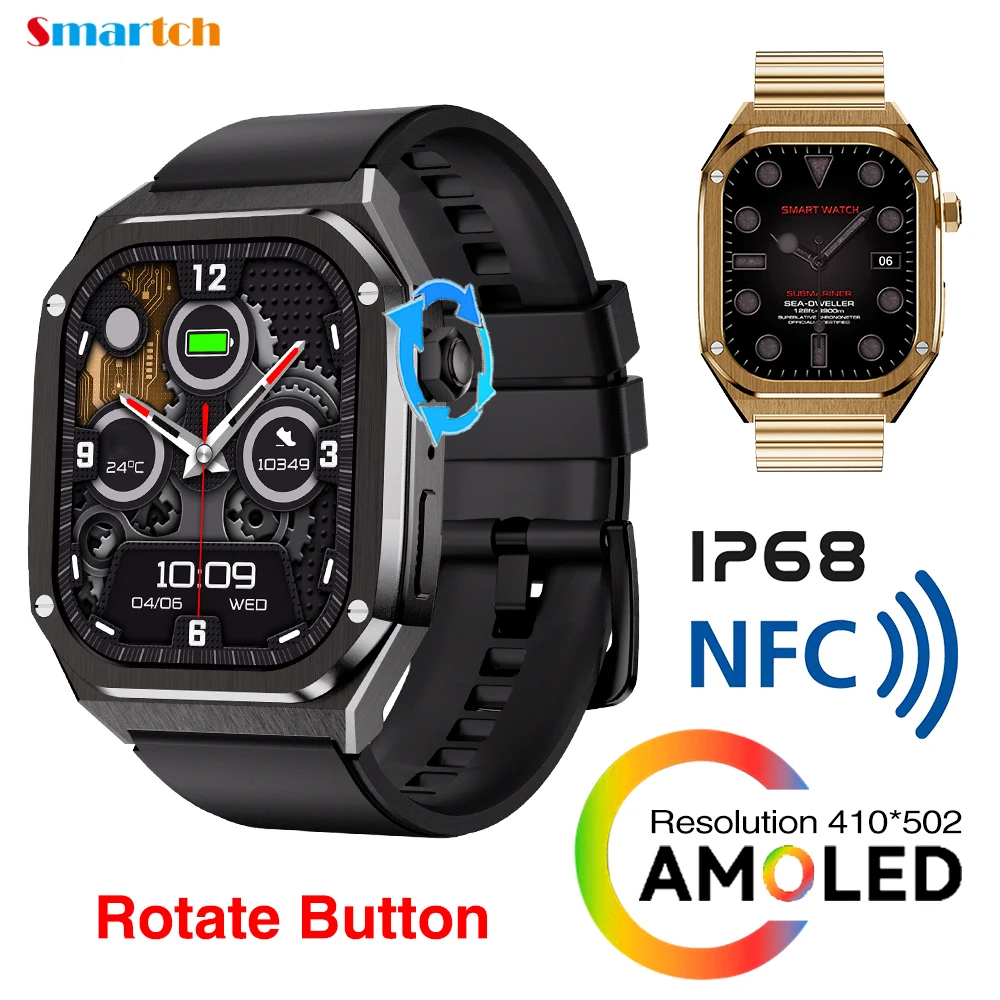 

2024 Men Blue Tooth Call 1.96" AMOLED Smart Watch IP68 Waterproof Music Play Sports Fitness Heart Rate Bracelet NFC Smartwatch