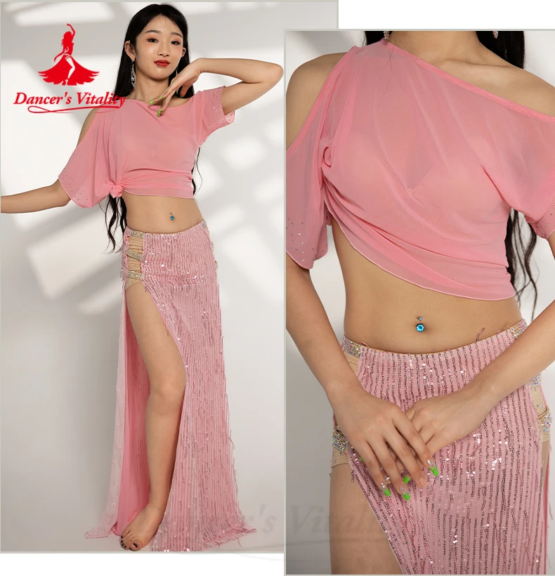 Belly Dance Performance Suit for Women Gauze Half Sleeves Top+bingbing Long Skirt 2pcs Girl\'s Oriental Belly Dancing Wear Outfit